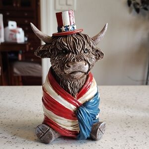 Patriotic Highland Cow Figurine